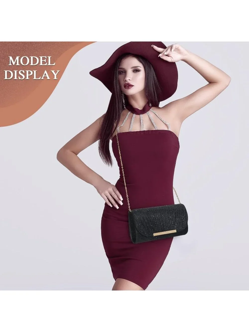 Women's Black Glitter Clutch Purse Formal Evening Bag Wedding Party Handbag